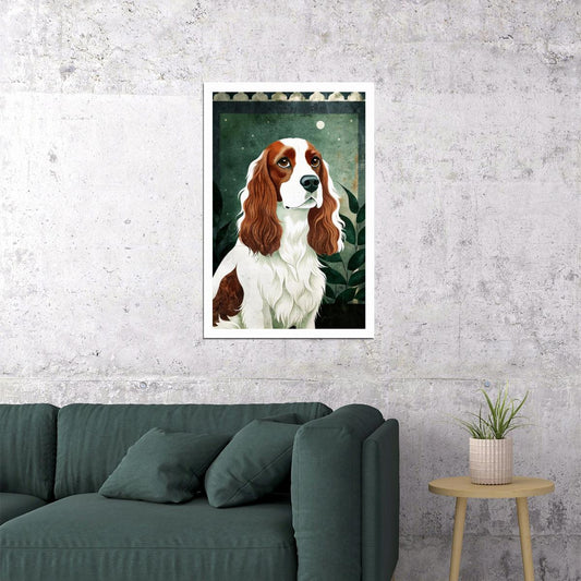 Regal Spaniel Dog Poster Wall Art Print Elegant Classic Pet Decor with Greenery Stylish Gift for Dog Enthusiasts - xonomax
