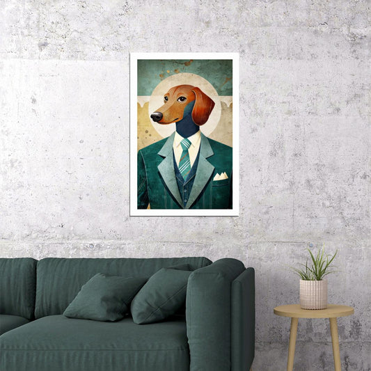 Saintly Dog Portrait Poster Wall Art Print Whimsical Pet Decor Dog in Suit with Halo Vintage Style for Dog Lovers - xonomax