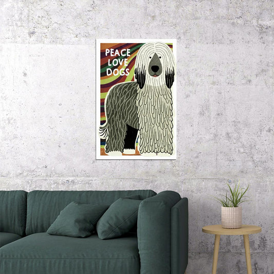 Peace Love Dogs Poster Wall Art Print Colorful Rainbow Pet Decor Playful Retro Style for Dog Enthusiasts - xonomax
