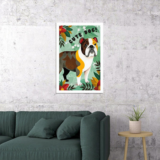 Cute Dog! Bulldog Poster Wall Art Print Colorful Playful Decor Fun Tropical Elements Perfect Gift for Pet Lovers - xonomax