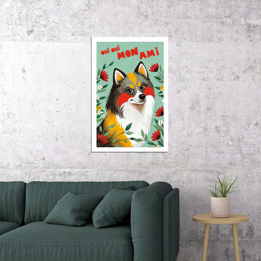 Oui Oui Mon Ami Dog Poster Wall Art Print French Style Colorful Decor Playful Dog Lover Gift for Art Enthusiasts - xonomax