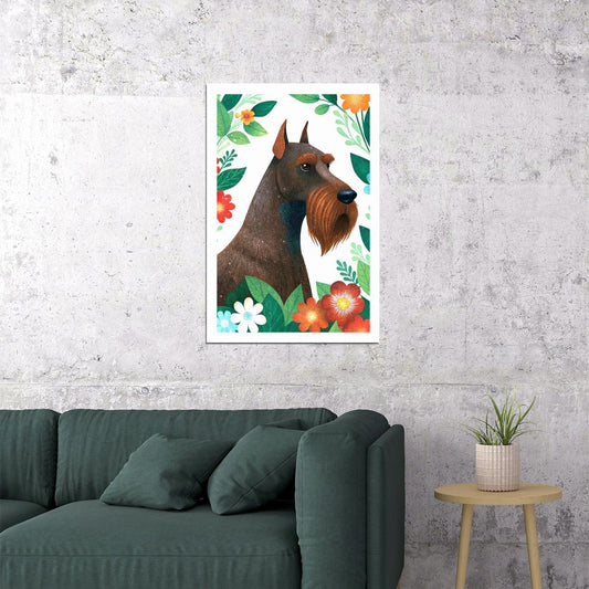 Flower Garden Schnauzer Dog Poster Wall Art Print Botanical Pet Decor Colorful Nature-Inspired Artwork for Home - xonomax