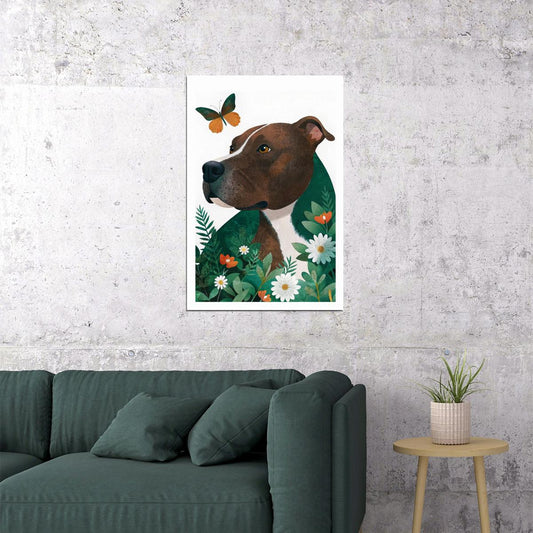 Butterfly Garden Dog Poster Wall Art Print Colorful Pet Decor Nature Theme Vibrant Artwork for Pet Lovers - xonomax
