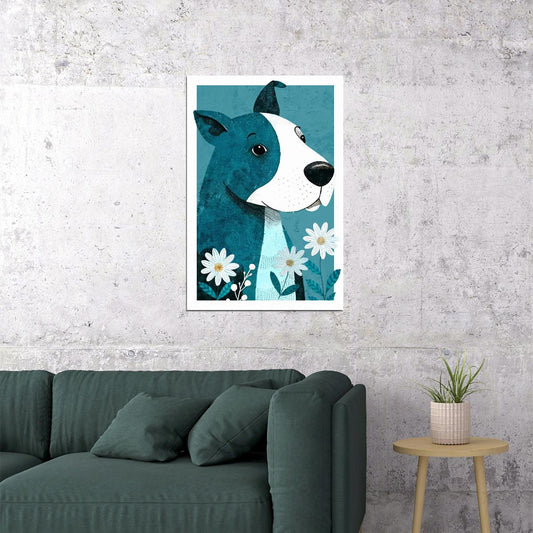 Cool Blue Dog Poster Wall Art Print Retro Style Minimalist Pet Decor Whimsical Dog Lover Gift - xonomax