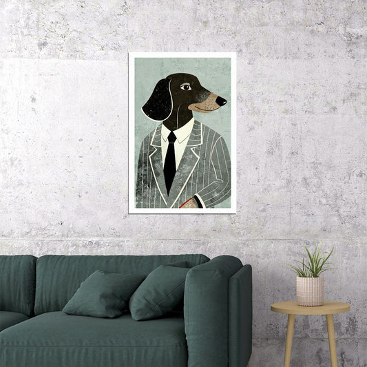 Sophisticated Hound Dog Poster Wall Art Print Dapper Pet Decor Dog in Suit Vintage Gentleman Style for Art Lovers - xonomax