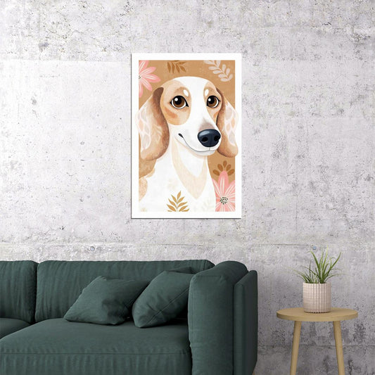 Charming Dog Poster Wall Art Print with Soft Floral Background Whimsical Pet Decor Perfect for Dog Lovers - xonomax