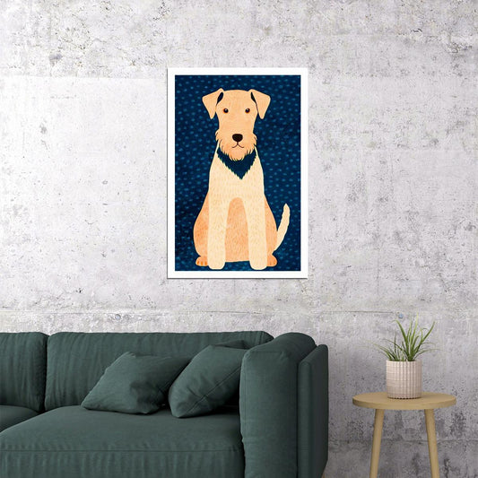 Happy Terrier Dog Poster Wall Art Print Cheerful Pet Decor Blue Background Whimsical Gift for Dog Lovers - xonomax