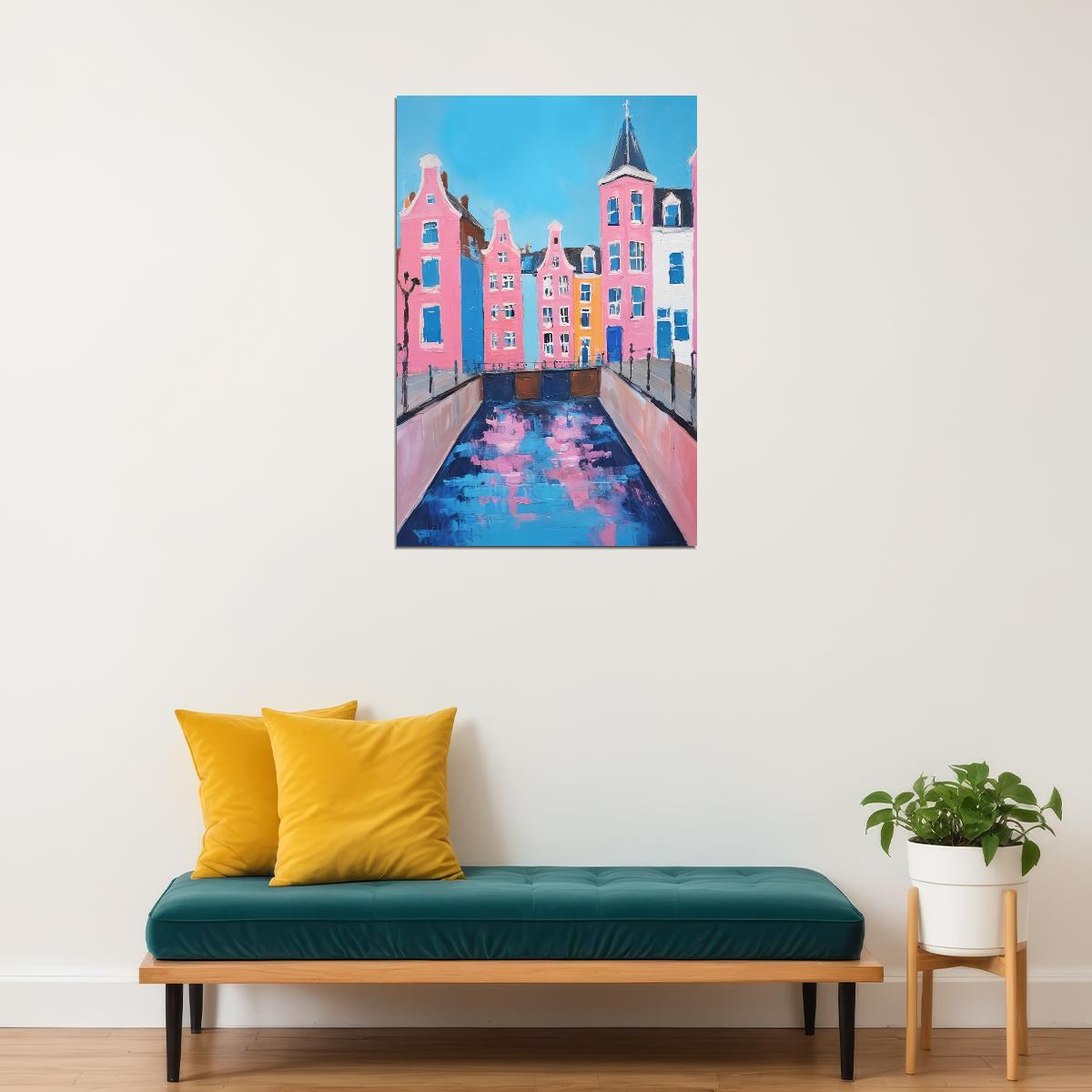 Vibrant Venice Canal Poster Wall Art Print Pink Blue Accents Charming Italian Architecture Perfect Coquette Decor - xonomax