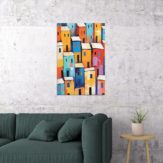 Bold Mediterranean Houses Poster Wall Art Print Colorful Coastal Landscape Artistic Decor Ideal Travel Lovers - xonomax