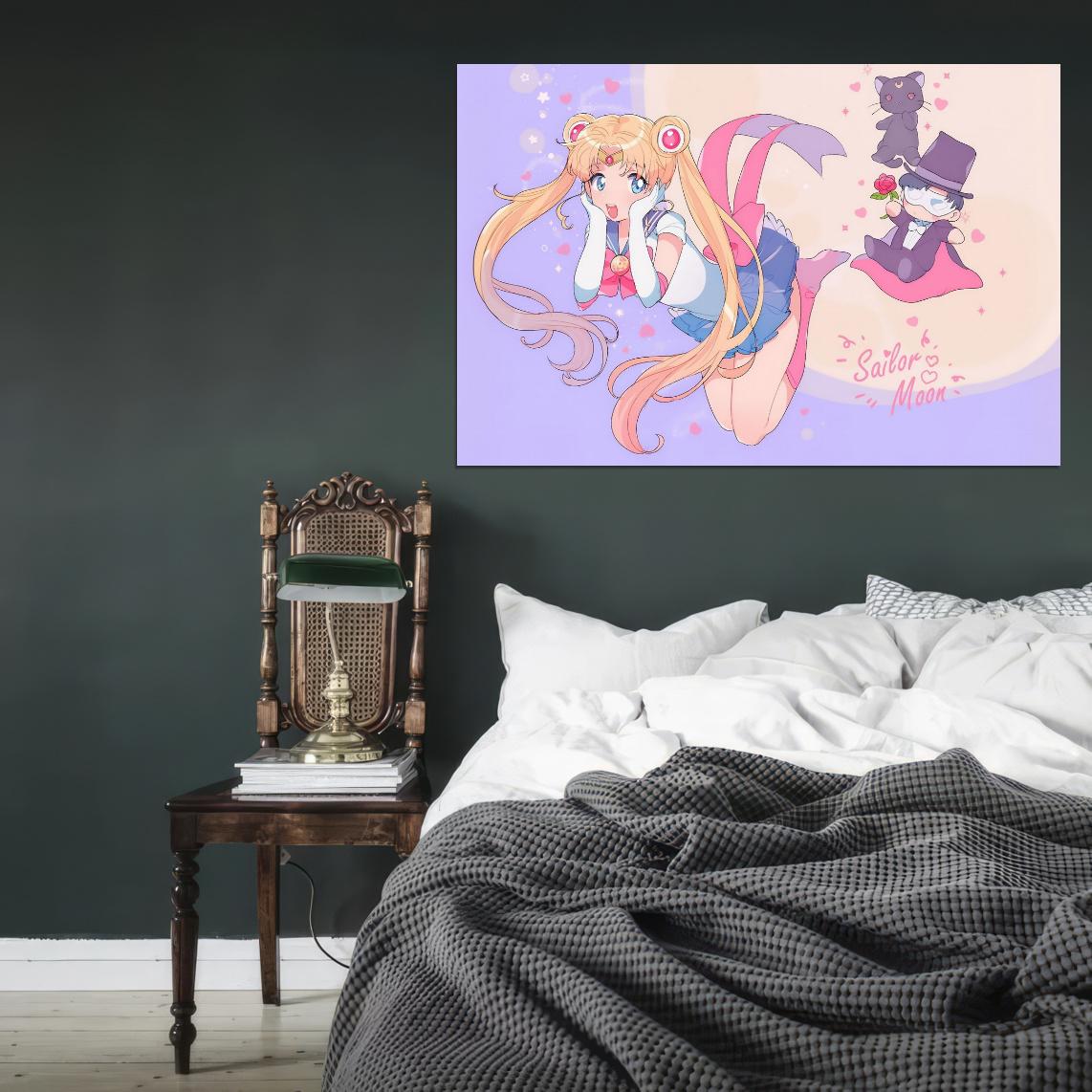 Bishoujo Senshi Sailor Moon Usagi Tuxedo Magical Girl Fantasy Anime Poster Manga Art - xonomax