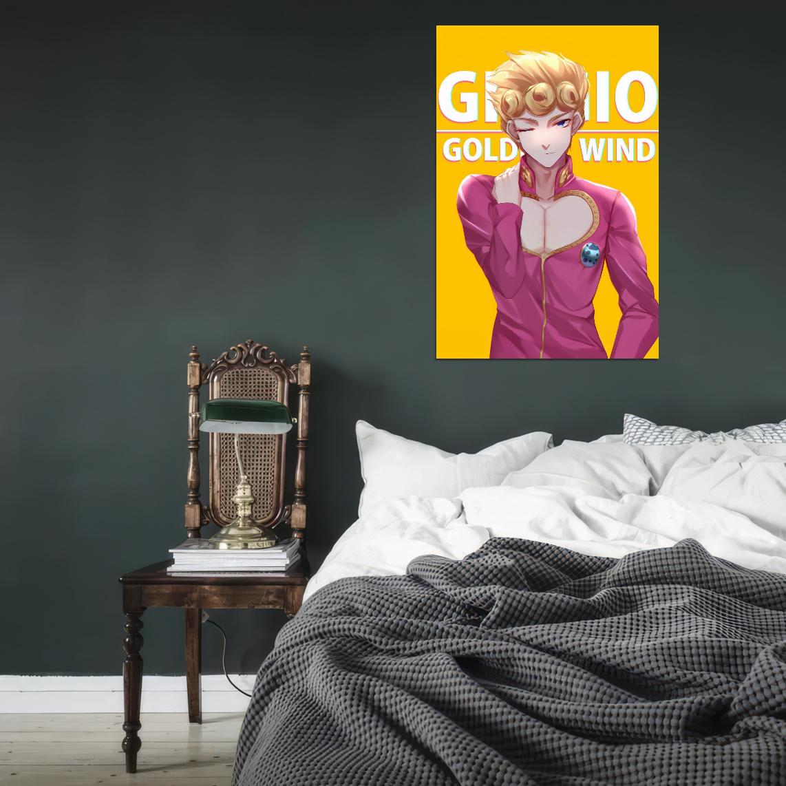 Jojo No Kimyou Na Bouken Jojo's Bizarre Adventure Giorno Giovanna Fighting Supernatural Anime Poster Manga Art - xonomax