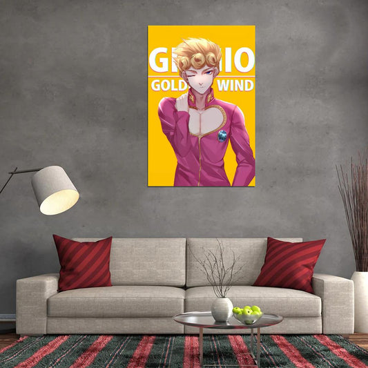 Jojo No Kimyou Na Bouken Jojo's Bizarre Adventure Giorno Giovanna Fighting Supernatural Anime Poster Manga Art - xonomax