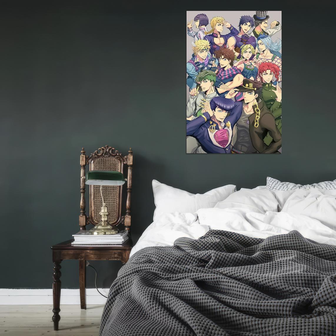 Jojo No Kimyou Na Bouken Jojo's Bizarre Adventure Joestar Family Fighting Supernatural Anime Poster Manga Art