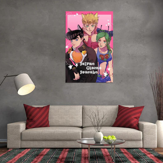 Jojo No Kimyou Na Bouken Jojo's Bizarre Adventure Jotaro Kujo Dio Brando Fighting Supernatural Anime Poster Manga Art - xonomax