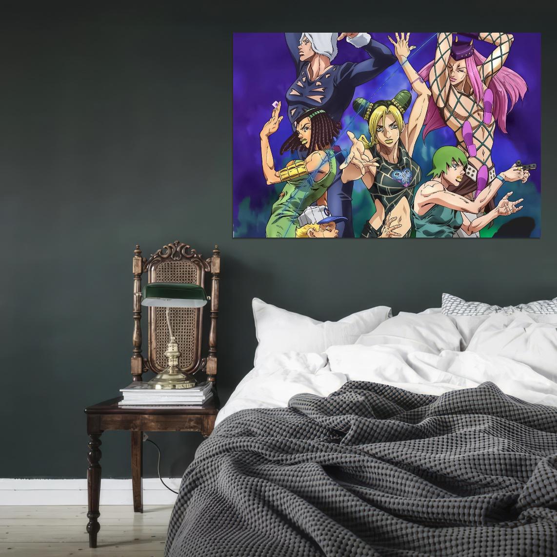 Jojo No Kimyou Na Bouken Jojo's Bizarre Adventure Jotaro Kujo Dio Brando Fighting Supernatural Anime Poster Manga Art - xonomax