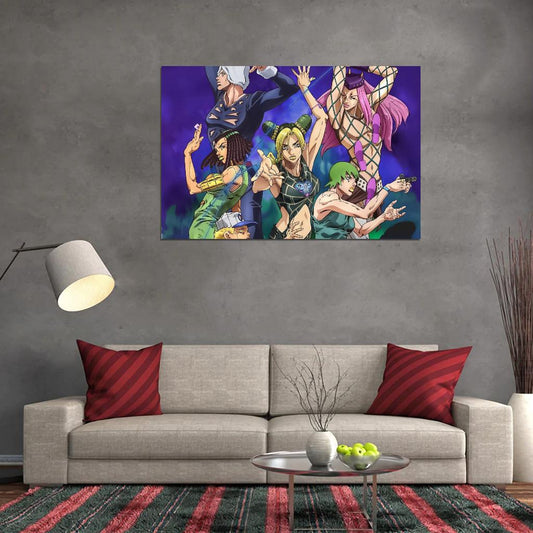 Jojo No Kimyou Na Bouken Jojo's Bizarre Adventure Jotaro Kujo Dio Brando Fighting Supernatural Anime Poster Manga Art - xonomax