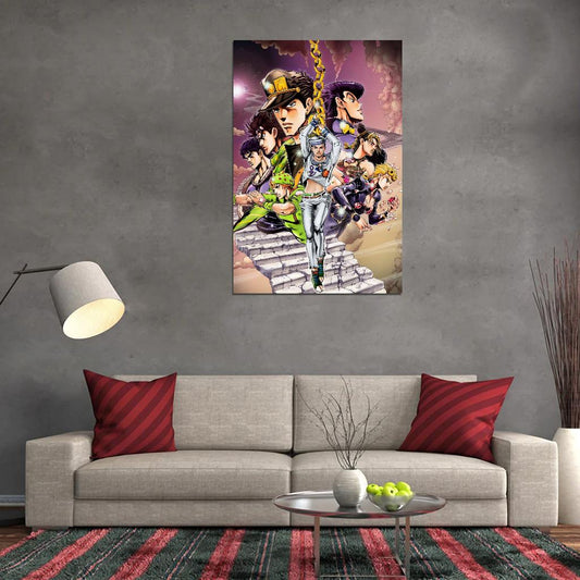 Jojo No Kimyou Na Bouken Jojo's Bizarre Adventure Jotaro Kujo Dio Brando Fighting Supernatural Anime Poster Manga Art - xonomax