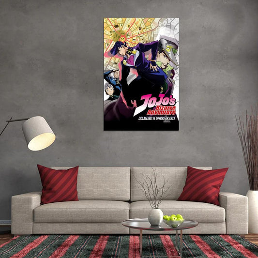 Jojo No Kimyou Na Bouken Jojo's Bizarre Adventure Jotaro Kujo Dio Brando Fighting Supernatural Anime Poster Manga Art - xonomax