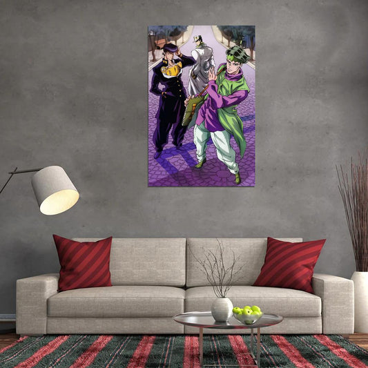 Jojo No Kimyou Na Bouken Jojo's Bizarre Adventure Jotaro Kujo Dio Brando Fighting Supernatural Anime Poster Manga Art - xonomax
