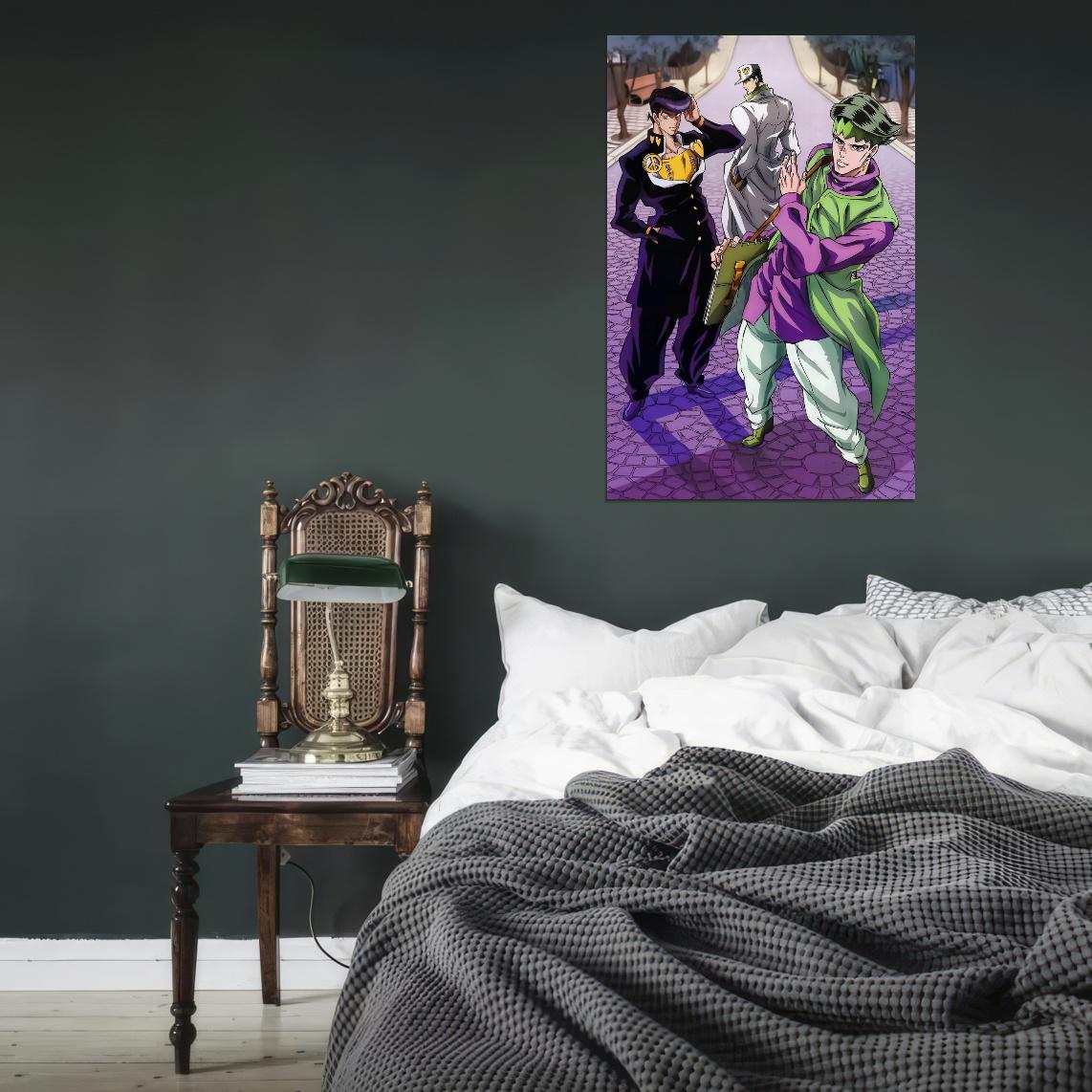 Jojo No Kimyou Na Bouken Jojo's Bizarre Adventure Jotaro Kujo Dio Brando Fighting Supernatural Anime Poster Manga Art - xonomax