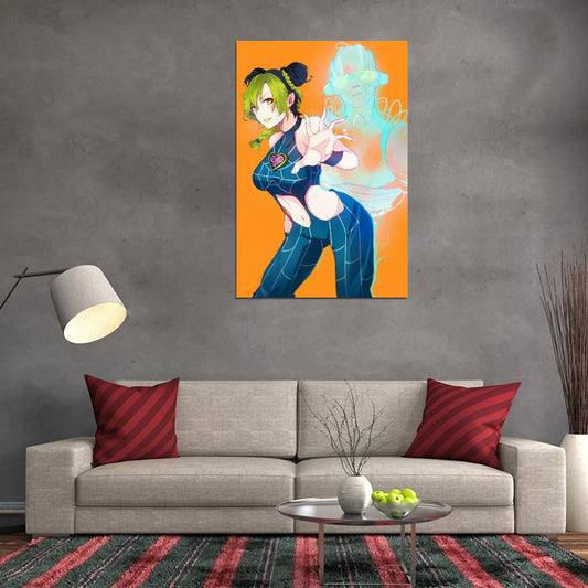 Jojo No Kimyou Na Bouken Jojo's Bizarre Adventure Kujo Jolyne Fighting Supernatural Anime Poster Manga Art - xonomax