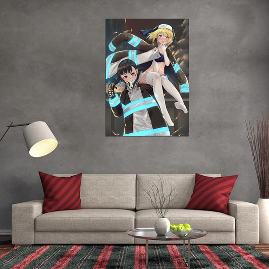 Fire Force Tv Series Anime Poster Japanese Action Supernatural Firefighters Sexy Sister Iris Manga Art - xonomax