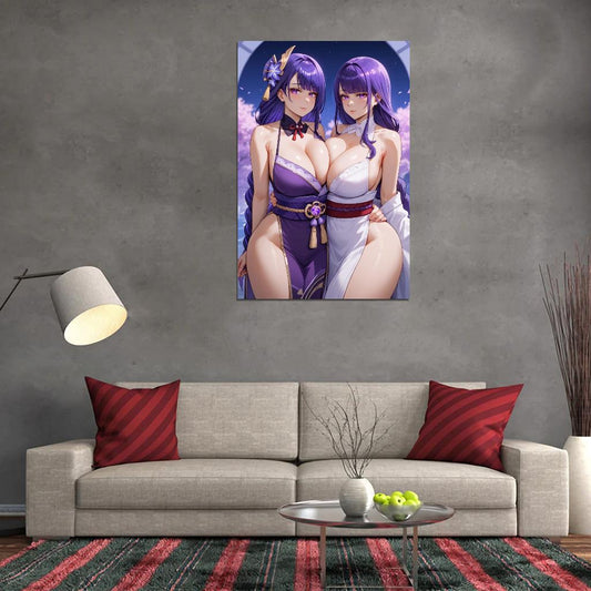 Genshin Impact Raiden Shogun Anime Poster Video Game Japanese Action Fantasy Sexy Twins Manga Art - xonomax
