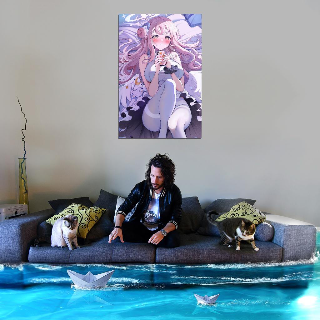 Misono Mika Blue Archive Video Game Anime Poster Japanese Pink Hair Wings Busty Manga Art