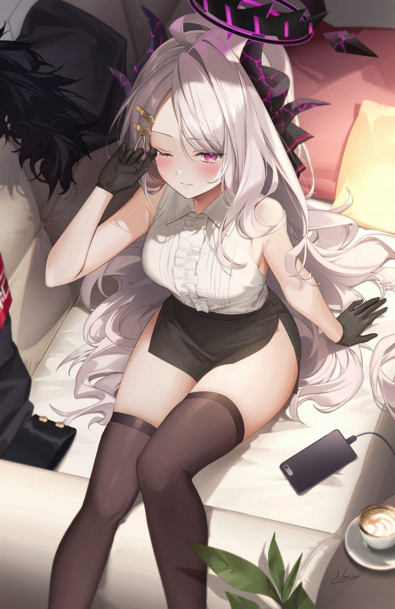 Sorasaki Hina Blue Archive Video Game Anime Poster Japanese School Girl Cute Horns White Hair Supernatural Manga Art - xonomax