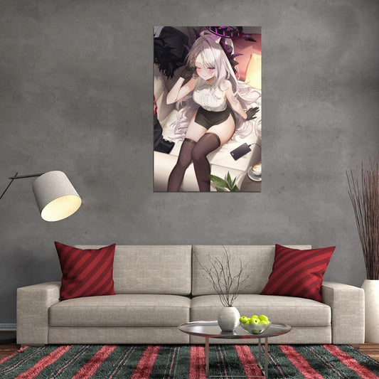 Sorasaki Hina Blue Archive Video Game Anime Poster Japanese School Girl Cute Horns White Hair Supernatural Manga Art - xonomax