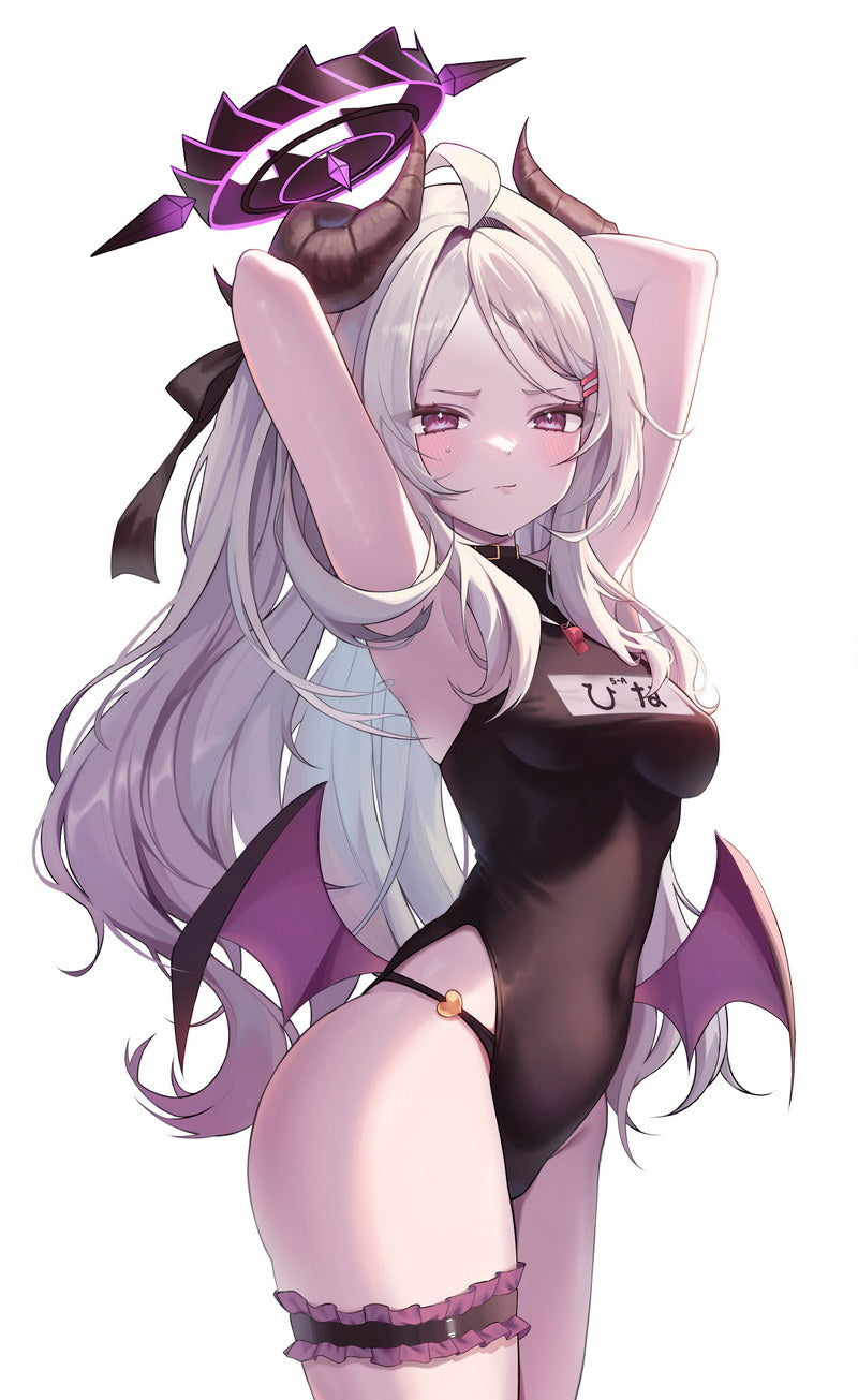 Sorasaki Hina Blue Archive Video Game Anime Poster Japanese School Girl Cute Swimsuit Horns White Hair Supernatural Manga Art - xonomax