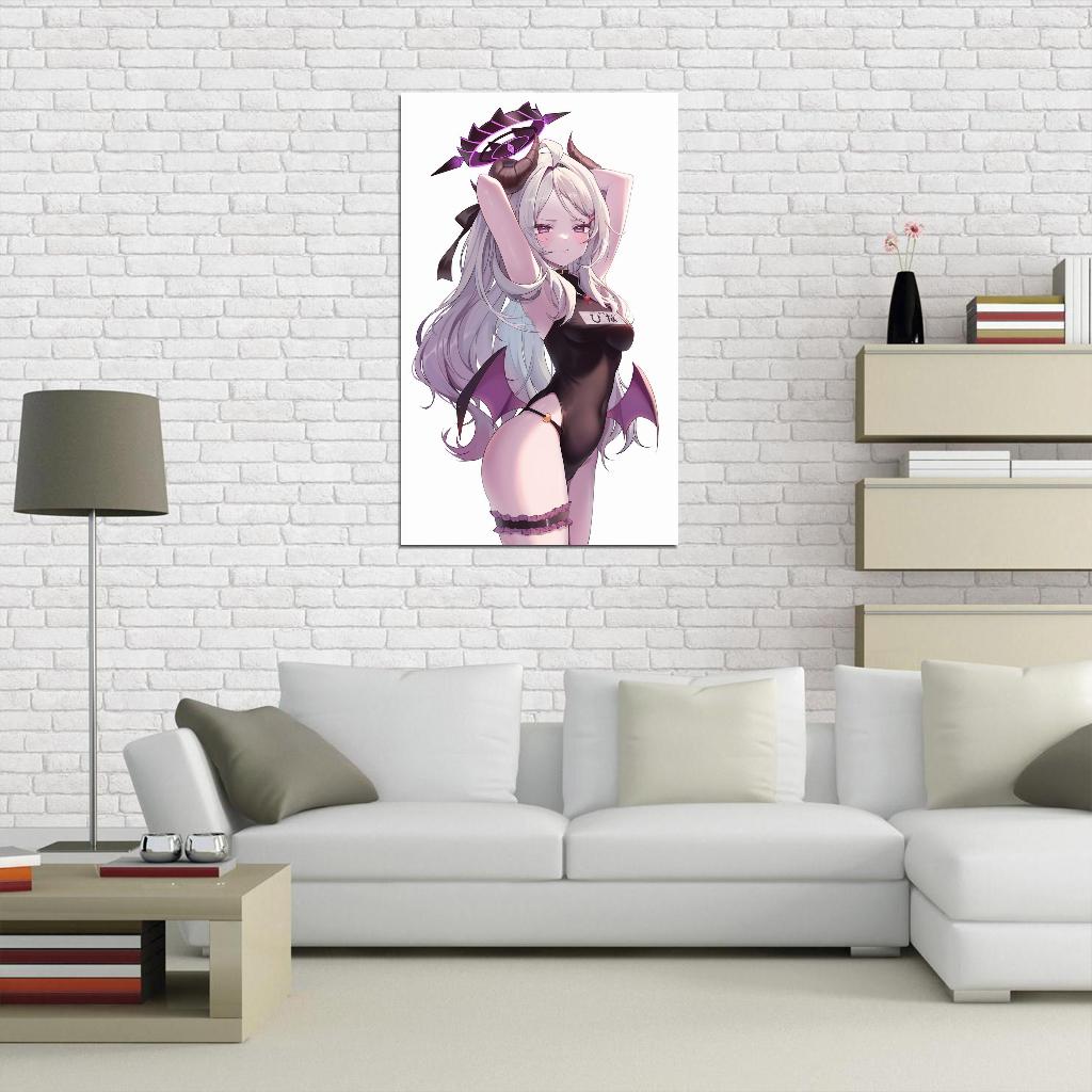 Sorasaki Hina Blue Archive Video Game Anime Poster Japanese School Girl Cute Swimsuit Horns White Hair Supernatural Manga Art - xonomax