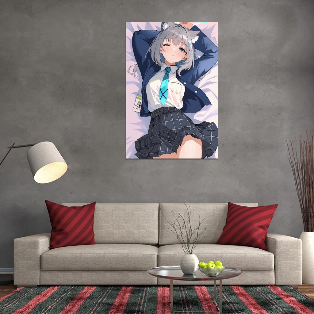 Sunaookami Shiroko Blue Archive Video Game Anime Poster Japanese School Girl Cute Kemonomimi Grey Hair Manga Art
