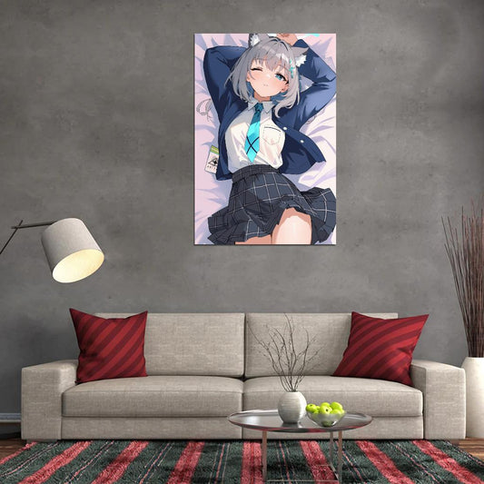 Sunaookami Shiroko Blue Archive Video Game Anime Poster Japanese School Girl Cute Kemonomimi Grey Hair Manga Art - xonomax