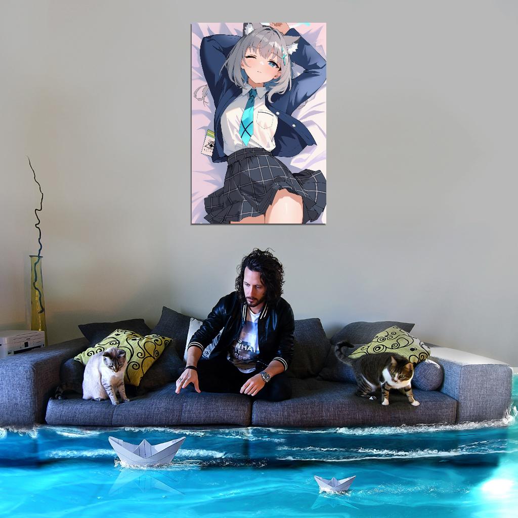 Sunaookami Shiroko Blue Archive Video Game Anime Poster Japanese School Girl Cute Kemonomimi Grey Hair Manga Art