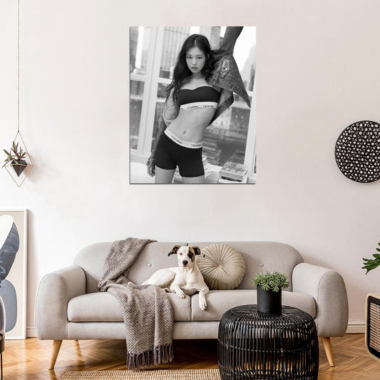 Blackpink Jennie Photo Black And White K-Pop Music Poster Kpop Girl Group - xonomax