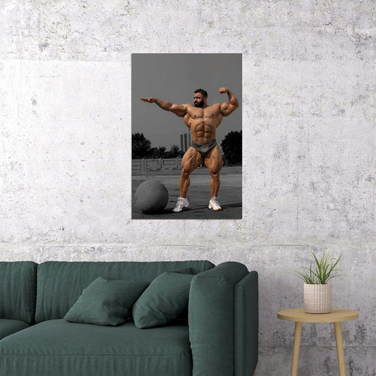 Hadi Choopan Statue Pose Famous Bodybuilder Poster Bodybuilding Workout HD Photo Print - xonomax