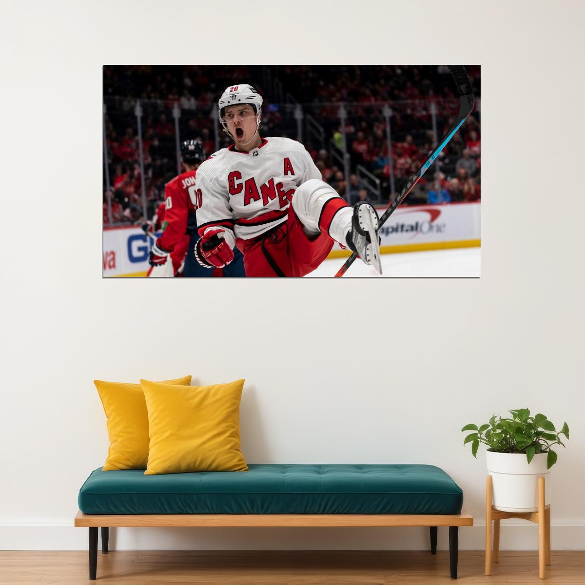 Sebastian Aho Scream Famous USA Hockey Player Poster North America Hockey HD Photo Print