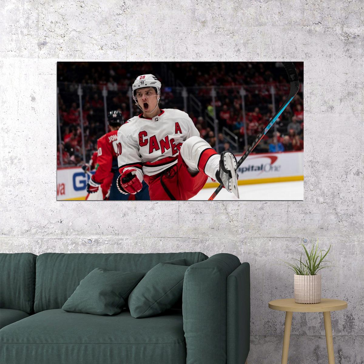 Sebastian Aho Scream Famous USA Hockey Player Poster North America Hockey HD Photo Print