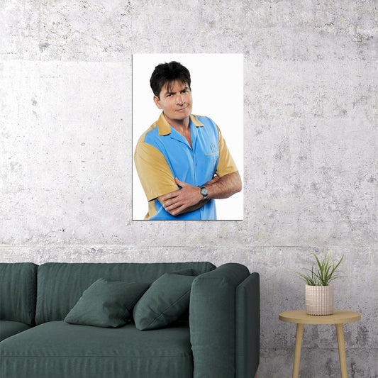 Charlie Sheen Charlie Harper Two and a Half Men Movie Poster Sitcom TV Star Iconic Actor Wall Art Print - xonomax