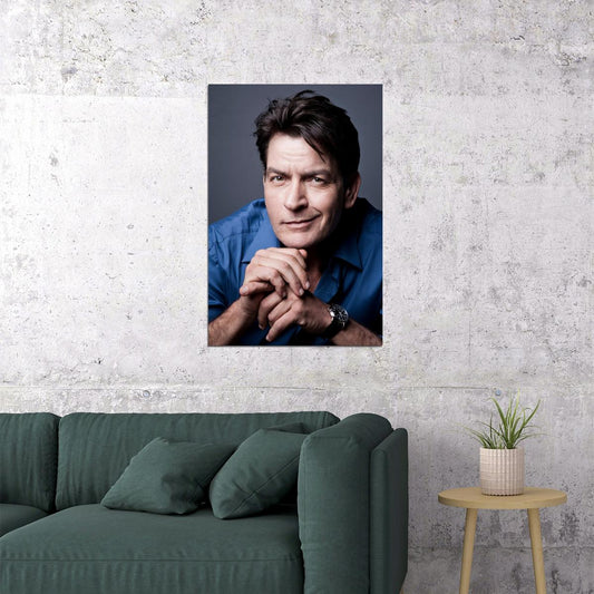Charlie Sheen Portrait Poster Classic Hollywood Actor Two and a Half Men Star Wall Art Print - xonomax