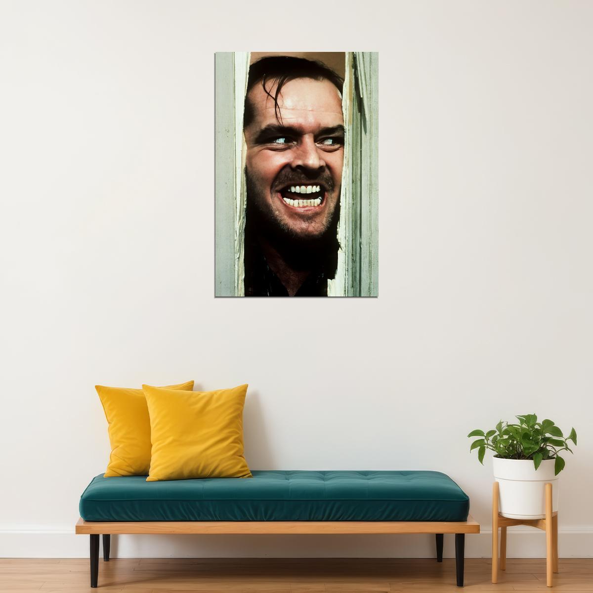 Jack Nicholson The Shining Movie Poster 1980 Iconic Here's Johnny! Scene Breaking the Door Legendary Horror Moment Wall Art Print - xonomax