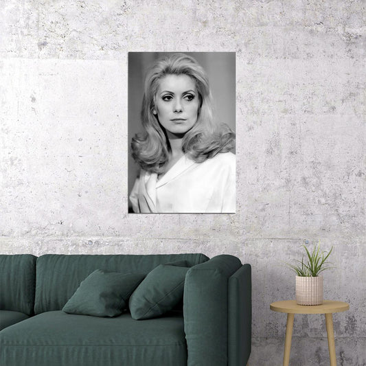 Catherine Deneuve Actress Black and White Poster Classic 1960s Portrait French Film Legend Wall Art Print - xonomax