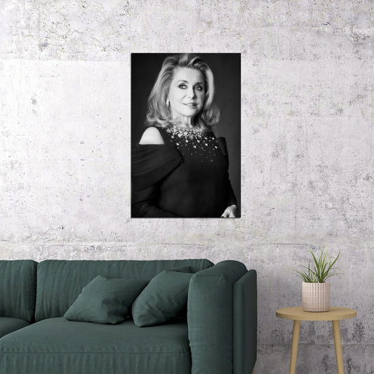 Catherine Deneuve Actress Poster Modern Portrait Timeless French Cinema Icon Black and White Wall Art Print - xonomax