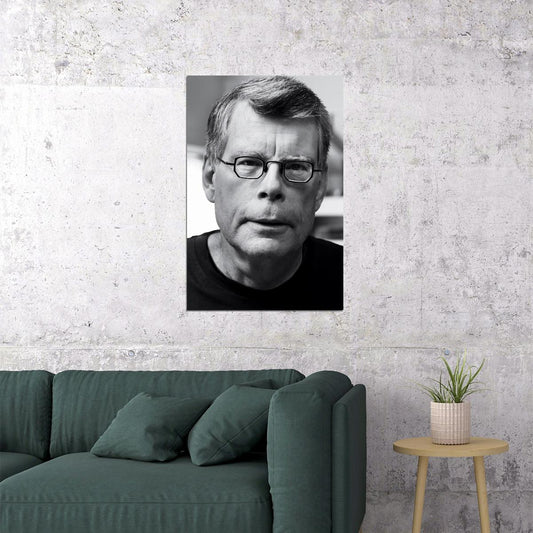 Stephen King Modern Black and White Portrait Legendary Horror Writer Iconic Author Wall Art Print - xonomax
