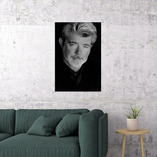 George Lucas Black and White Portrait Legendary Filmmaker Modern Hollywood Icon Wall Art Print - xonomax