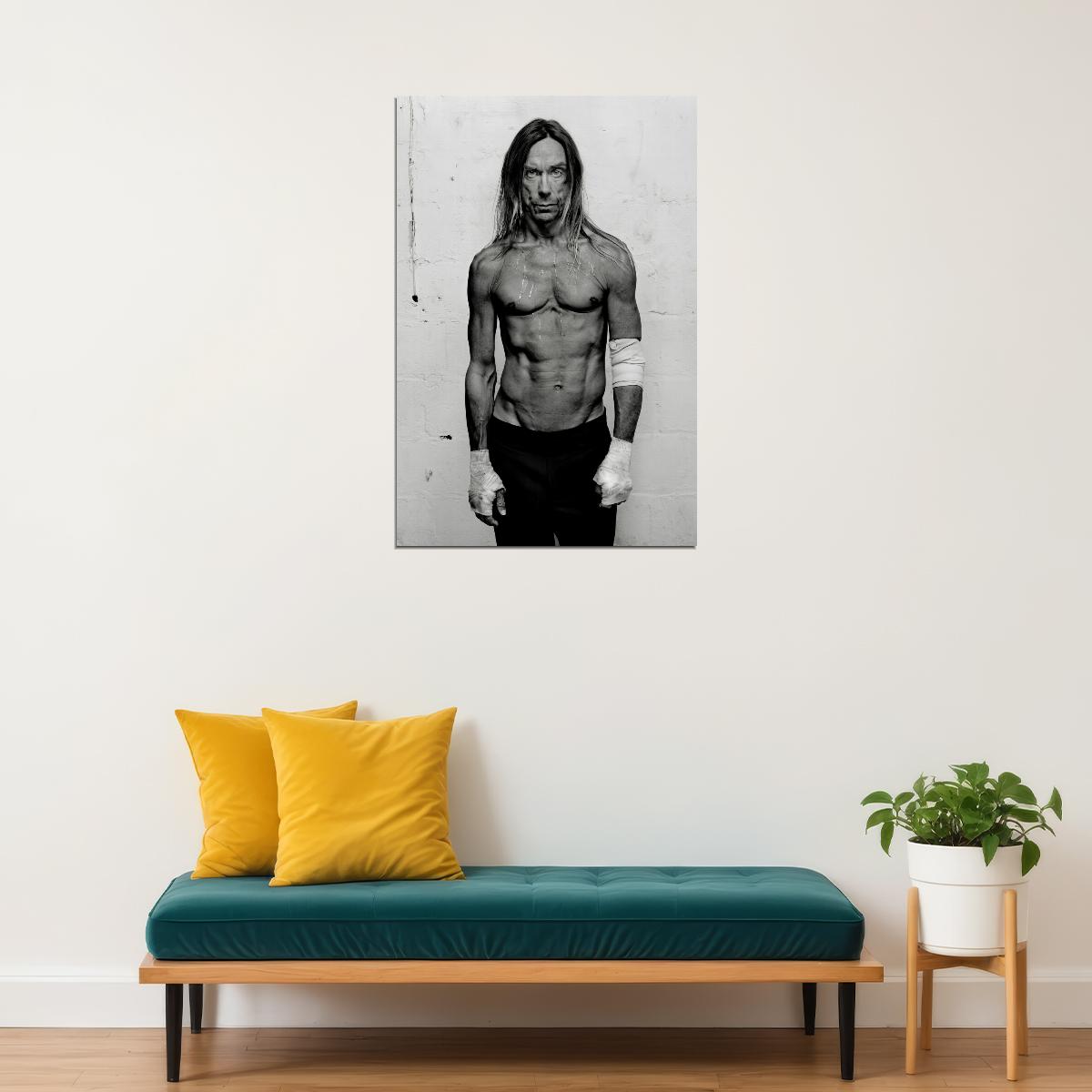 Iggy Pop Black And White Portrait Poster Iconic Music Legend Wall Art Print - xonomax