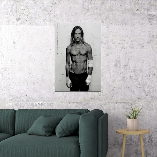 Iggy Pop Black And White Portrait Poster Iconic Music Legend Wall Art Print - xonomax