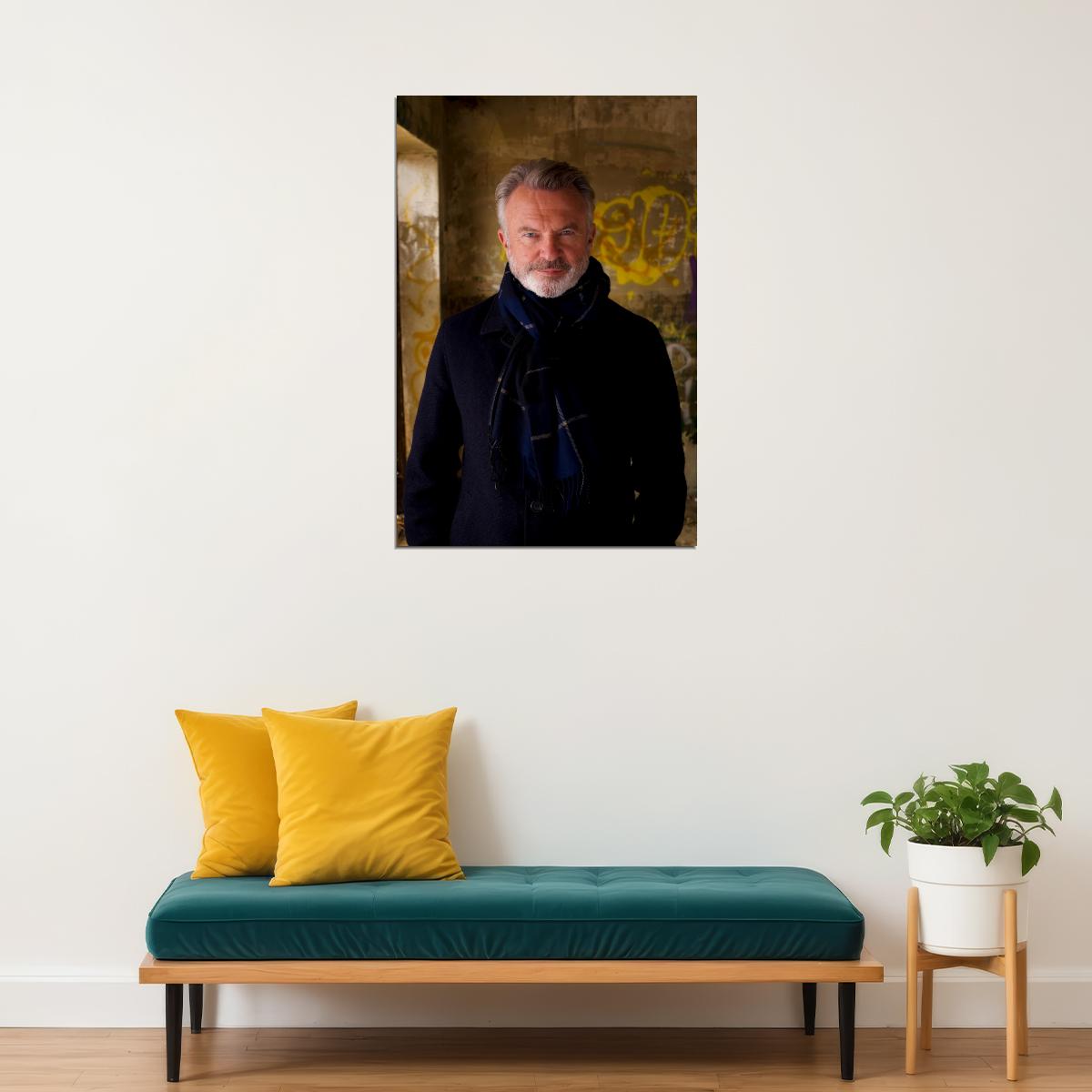 Sam Neill Modern Portrait Poster Recent Photo Legendary Actor Classic Cinema Icon Wall Art Print Old Hollywood Aesthetic Wall Decor