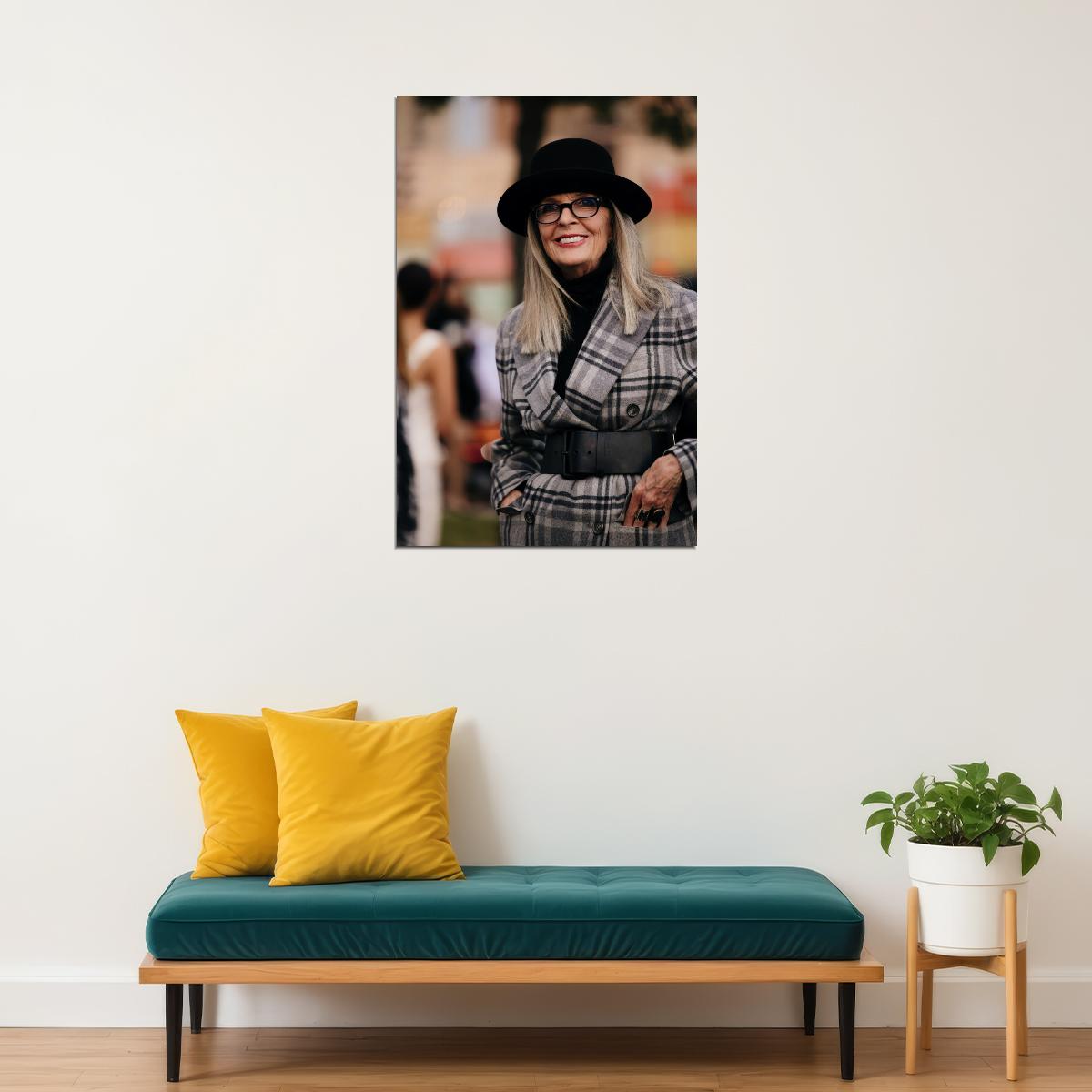 Diane Keaton Classic Fashion Icon Poster Iconic Actress Timeless Hollywood Style Glamorous Wall Art Print Old Hollywood Aesthetic Wall Decor